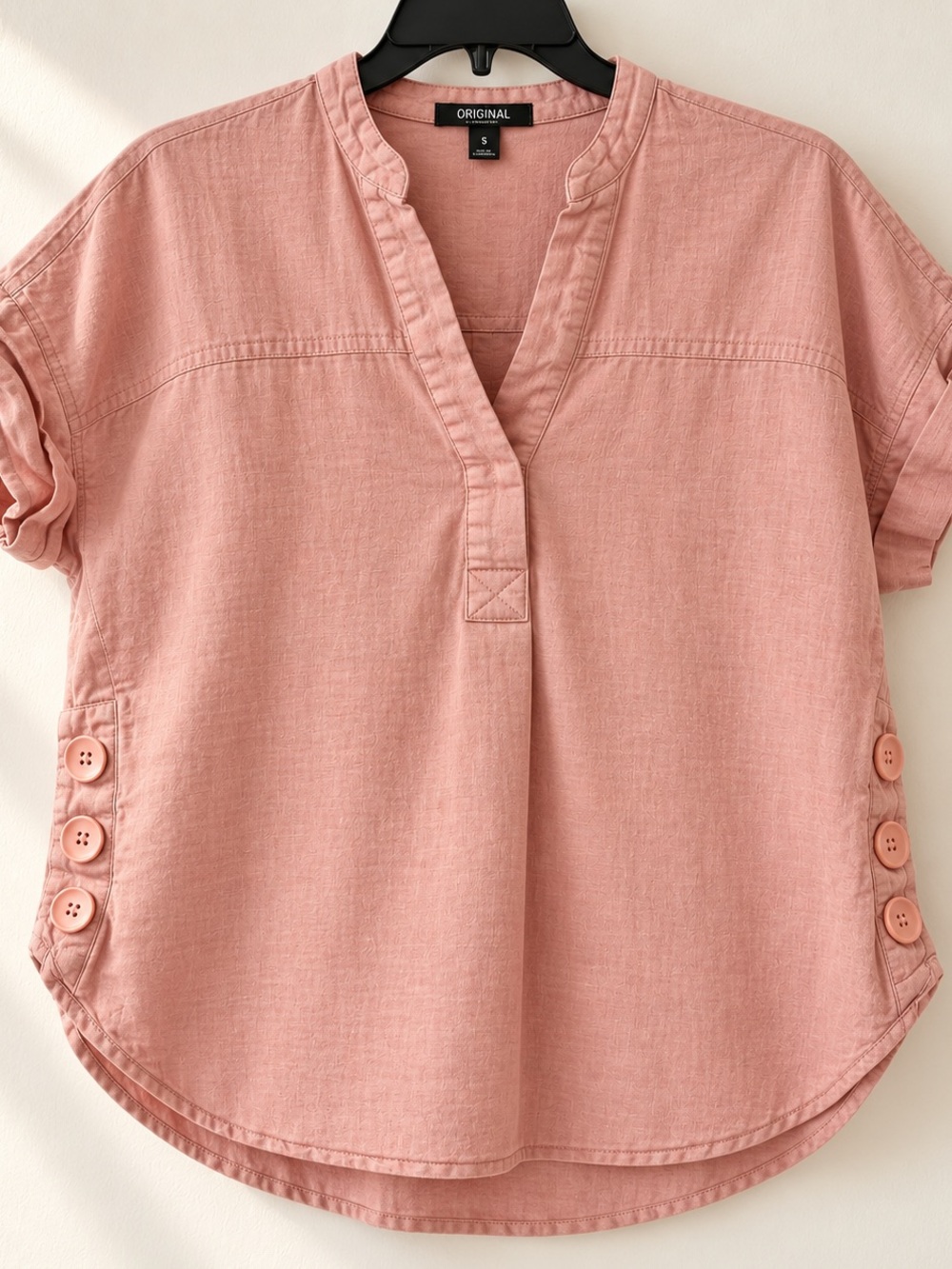 Nicole Miller Dusty Pink Split V-Neck Tunic with Side Button Detail
